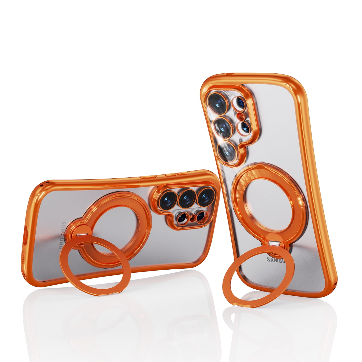 TECH CIRCLE for Galaxy S26 Ultra Case, Hourglass Shape, Clear Case with Crossbody Strap, Rotating Ring Kickstand, Camera Lens Protector, Compatible with MagSafe Charger and Magnetic Accessory, Orange