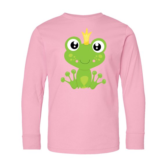 Inktastic Cute Frog, Green Frog, Frog Prince, Crown Long Sleeve Youth T-Shirt