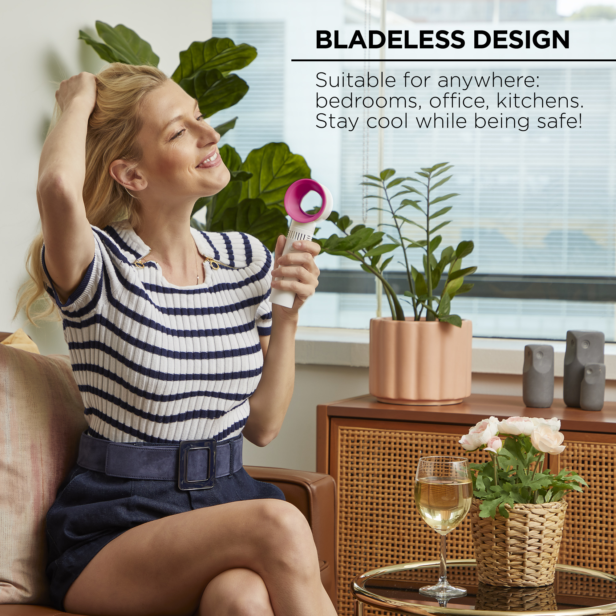 Buy Merkury Innovations Mini Bladeless Cooling Fan for Travel, Rechargeable with USB Cable, Pink