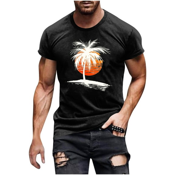 T Shirts for Men Clearance under $5 Short Sleeved Round Neck Casual Printed Shirt