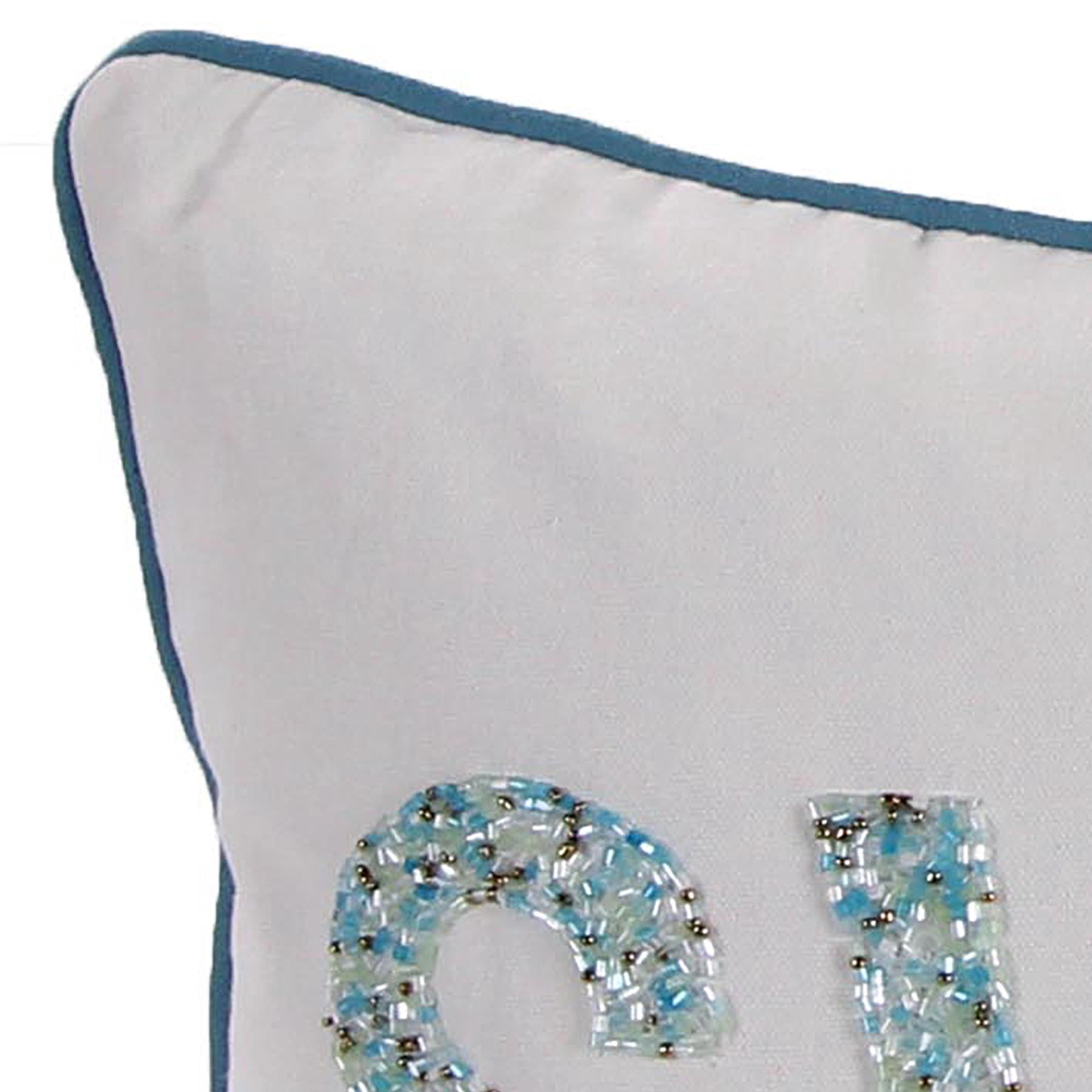 Jordan Manufacturing 20" x 14" Cream and Dark Aqua Swim Nautical Rectangular Reversible Decorative Lumbar Throw Pillow with Welt
