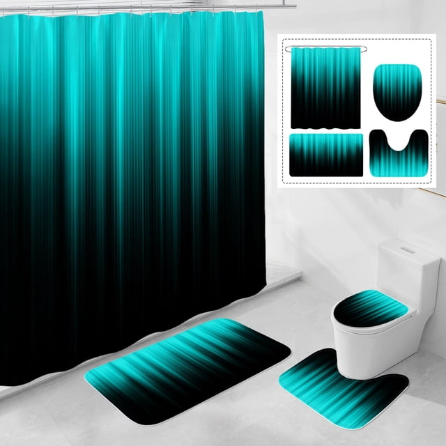 Set de cortina de ducha Litabel para baño con tapetes y tapa de inodoro