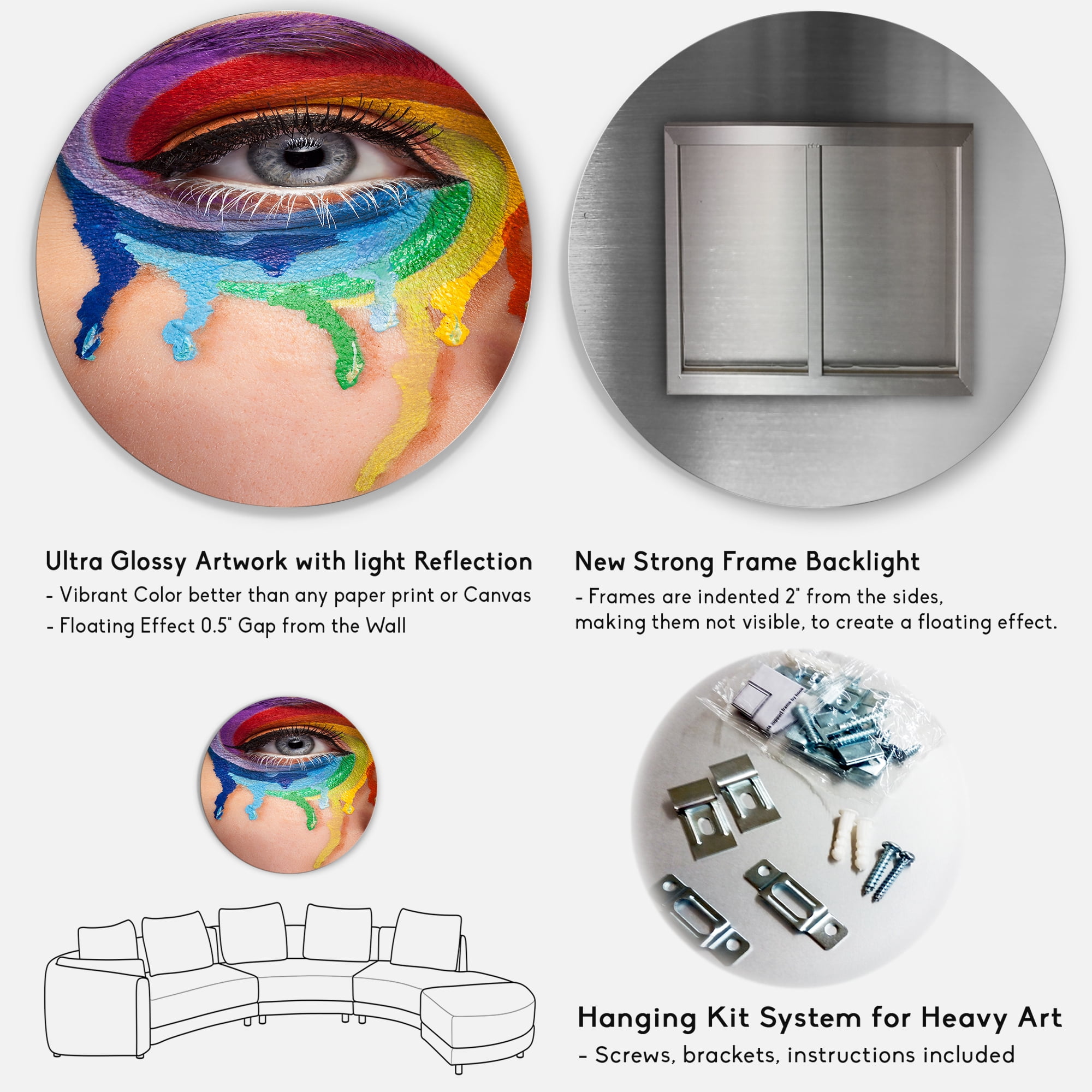 Designart 'Close Up Eye With Colourful Cry In A Wheel Arround' Modern Circle Metal Wall Art 11x11 - Disc of 11