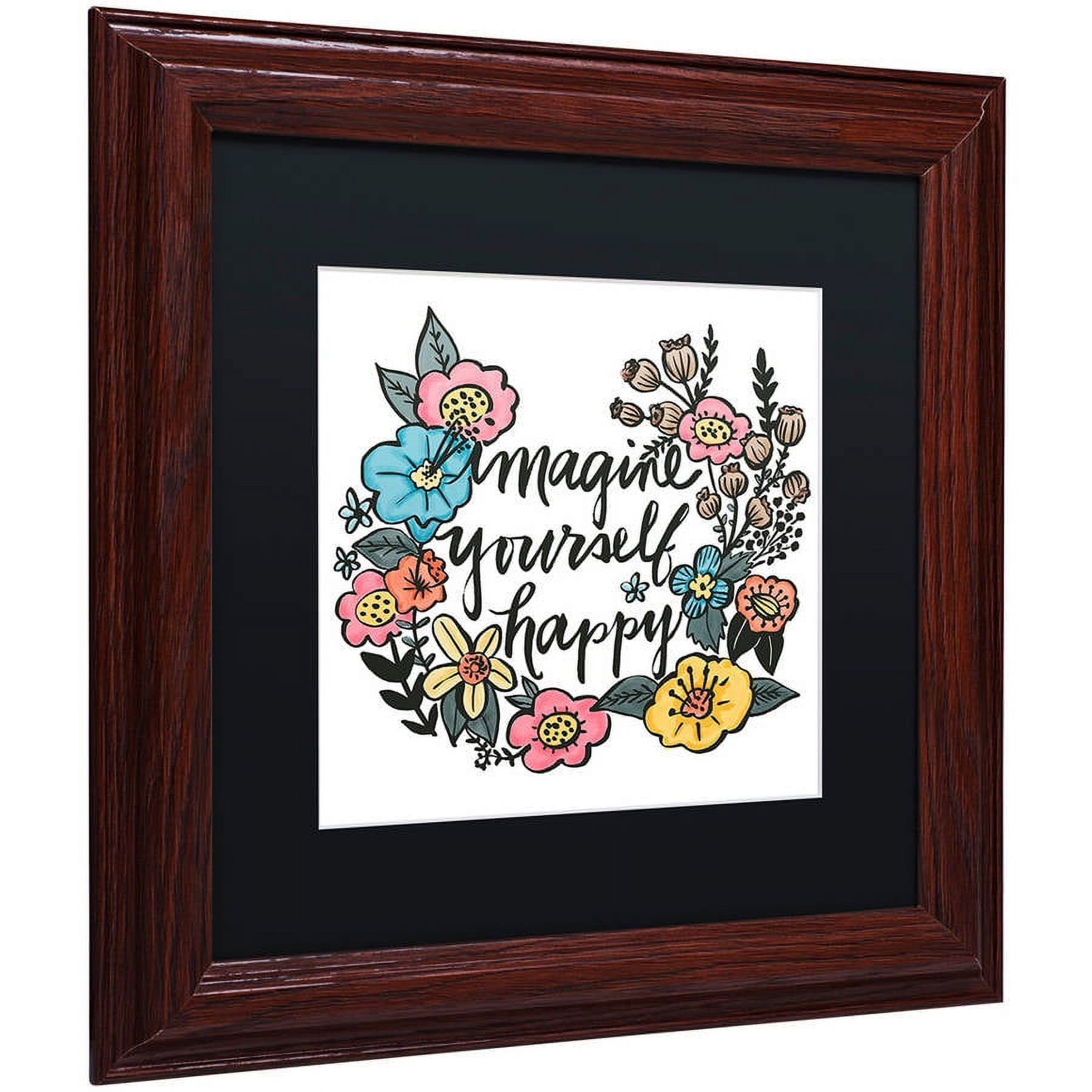 Trademark Fine Art "Imagine Yourself Happy Color" Canvas Art by Elizabeth Caldwell, Black Matte, Wood Frame