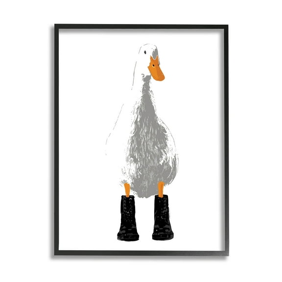 Stupell Industries White Duck Wearing Rain Boots Portrait Graphic Art Black Framed Art Print Wall Art, Design by Kamdon Kreations