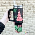 thumbnail image 3 of Pastel Christmas Tree Black Tumbler 40Oz With Handle - Insulated Tumbler Holiday Coffee Travel Mug for Tea, Latte, Hot Chocolate - Seasonal Xmas Gifts for Women, Men, Coworker or Friends, 3 of 6