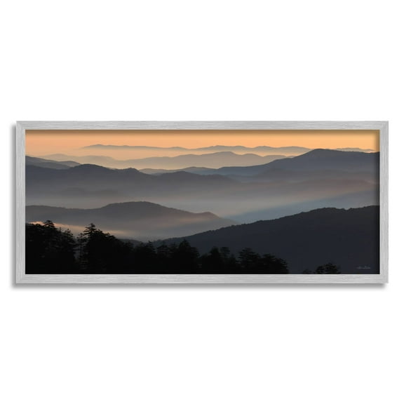 Stupell Industries Orange Sunrise Sunset Sky Mountain Range Silhouettes Framed Wall Art, 24 x 10, Design by Lori Deiter