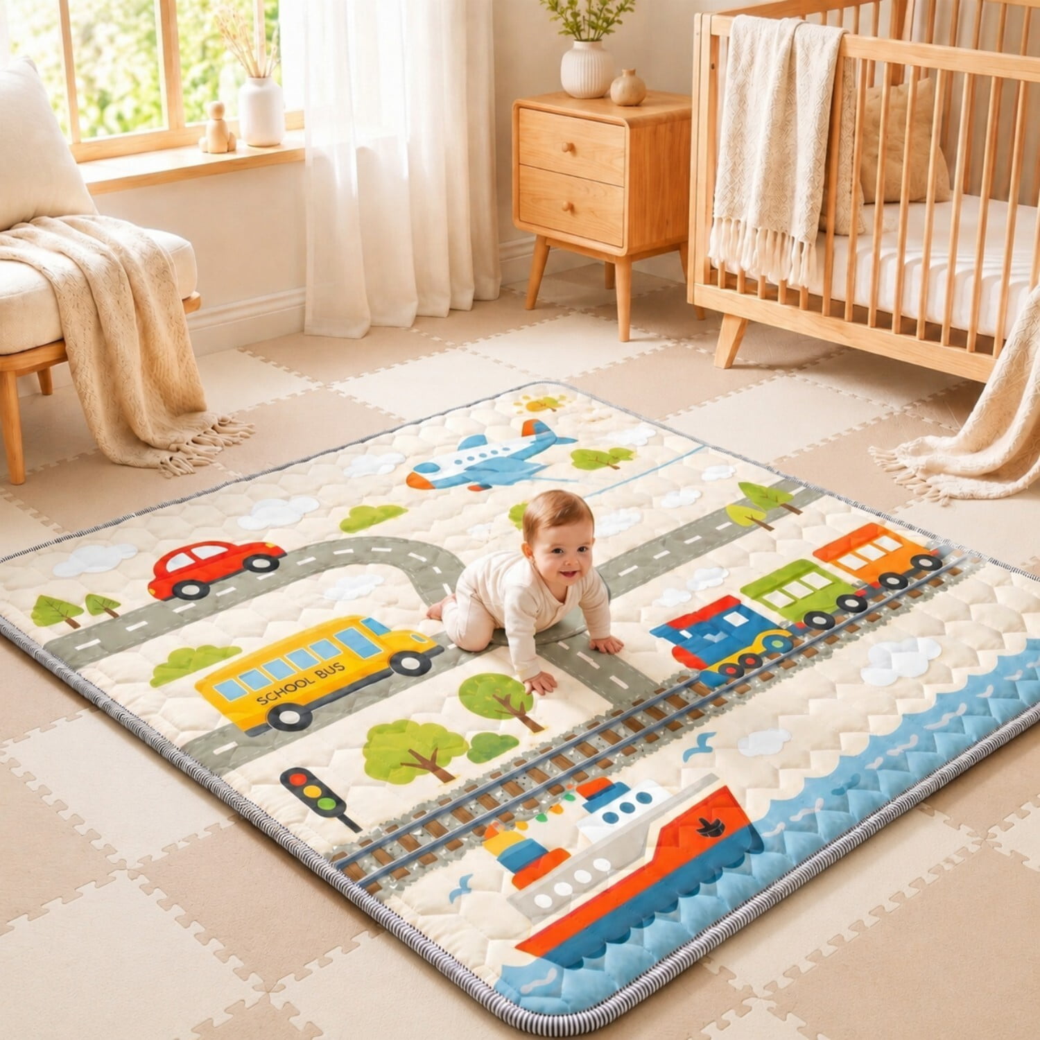 Easy4Home Large Baby Play Mat for Infants & Toddlers, 50"x50" Crawling Mat, Foldable Non-Slip Floor Playmat