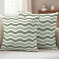 thumbnail image 2 of Sage Green Outdoor Pillow Covers 24x24 Set of 2,Waterproof Patio Throw Pillowcase Protectors,Abstract Geometric Ocean Wave Stripe Square Decorative Pillow Shams Cushion Covers for Seat Bed Couch Sofa, 2 of 8