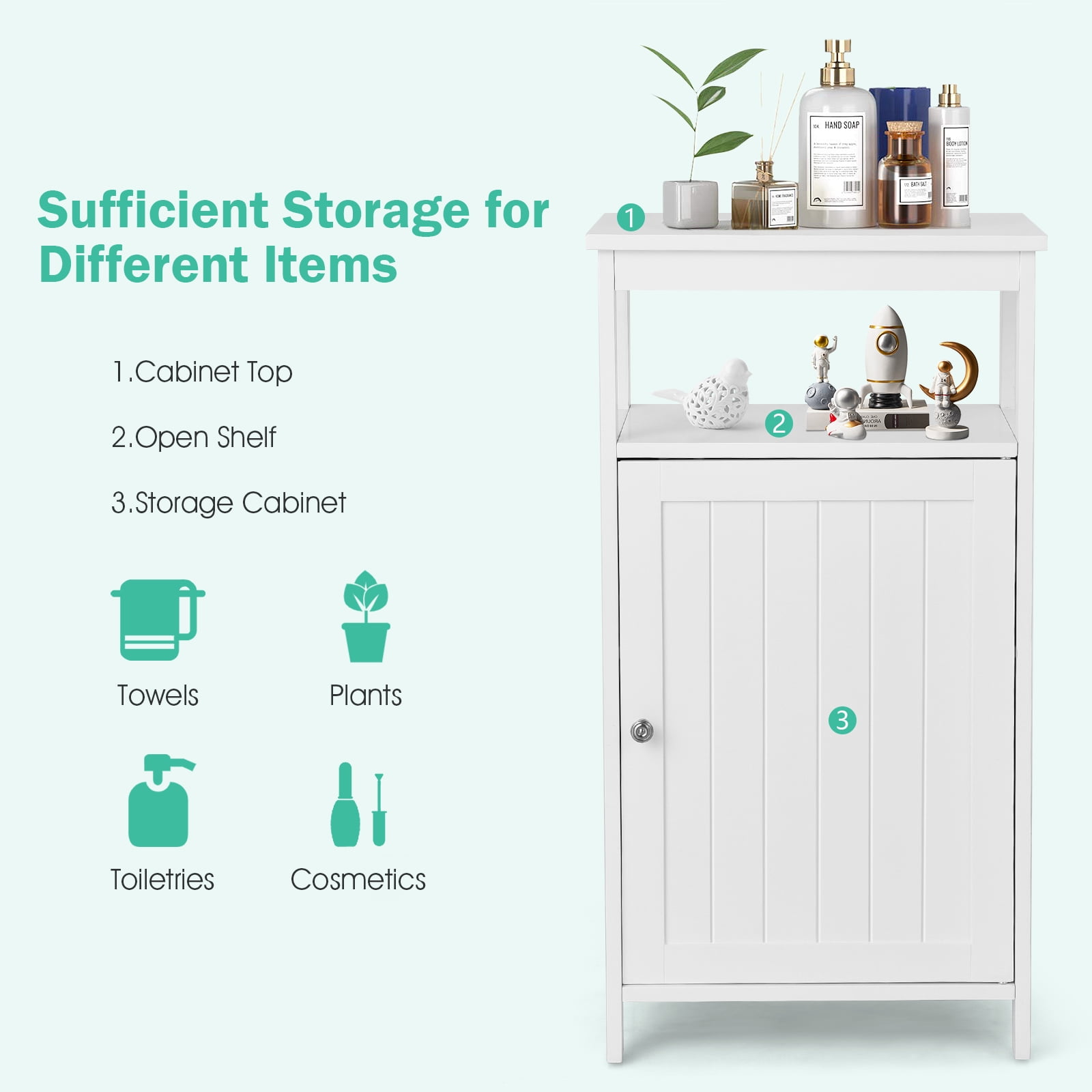 Costway Bathroom Wooden Floor Cabinet Multifunction Storage Rack Organizer Stand White