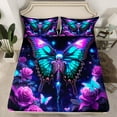thumbnail image 2 of Feelyou Gothic Skeleton Skull Queen Sheet Sets, Hippie Blue Butterfly Flat Sheet, Romantic Rose Flower Queen Fitted Sheet, Super Cozy Room Decor, 4pcs, 2 of 7