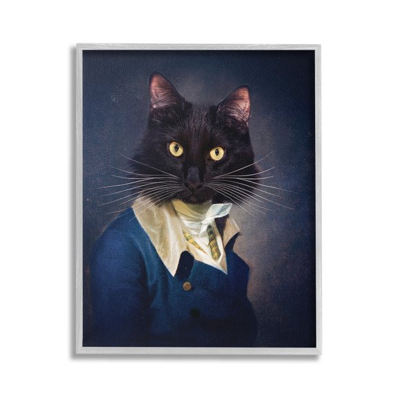 Stupell Industries Cat with Colonial Fashion Animals & Insects Painting Gray Framed Art Print Wall Art, 24 x 30