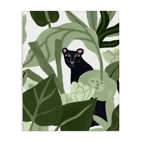 Stupell Industries Panther Peeking from Leaves Plants & Flowers Painting Wrapped Canvas Art Print Wall Art, 16 x 20