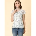 thumbnail image 2 of blusa de gasa con mangas casquillo ligera con volantes para mujer Blanco Violeta S, 2 of 6