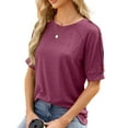 thumbnail image 2 of Annhoo Womens Summer Tops Casual Crewneck Short Sleeve T-Shirts Fashion Button Decorative Blouses Clothes, 2 of 8