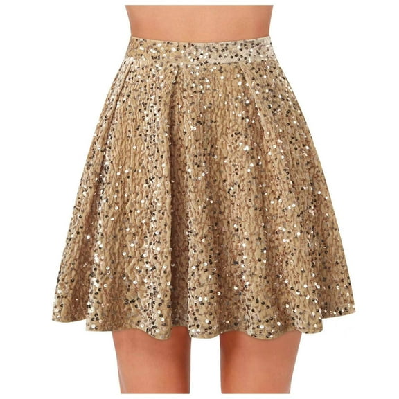 Nmnitkp Women Sequin Skirt Sparkly Cute High Waist Ruffle Flowy Shiny Glitter Mini Short Skirts Night Out Club Party