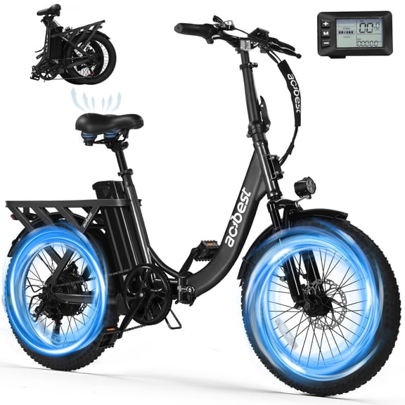 Electric Bike for Adults, 20'' Fat Tire Folding Ebike with Peak 1200W Motor, 7 Speed 28MPH, Adjustable Bike Stem,(Black)