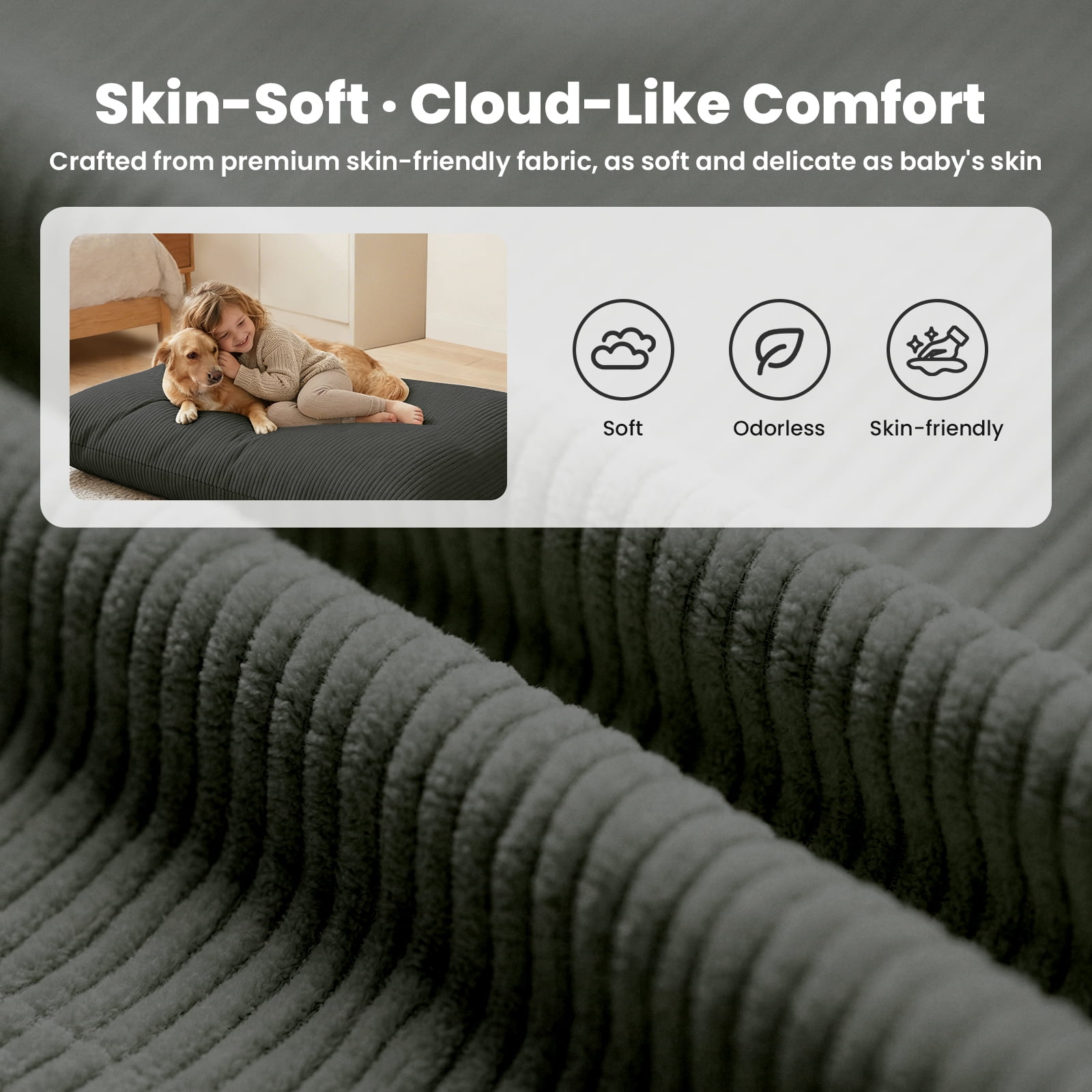 CATGOOD 3-in-1 Bean Bag Chair for Kids, Convertible kids chair with Skin Friendly Fabric for Living Room, Bedroom, Gray