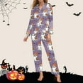 thumbnail image 3 of Hpapadks Halloween Pajamas Women Graphic Long Sleeve Button Down Shirts and Pants 2 Piece Sleepwear Womens Pjs Orange, 3 of 6