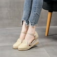 thumbnail image 6 of Samickarr Summer Sandals For Women Indoor And Outdoor Wide Womens Closed Toe Wedges Shoes Platform Slingback Mid Low Heel Canvas Dress Sandals, 6 of 6