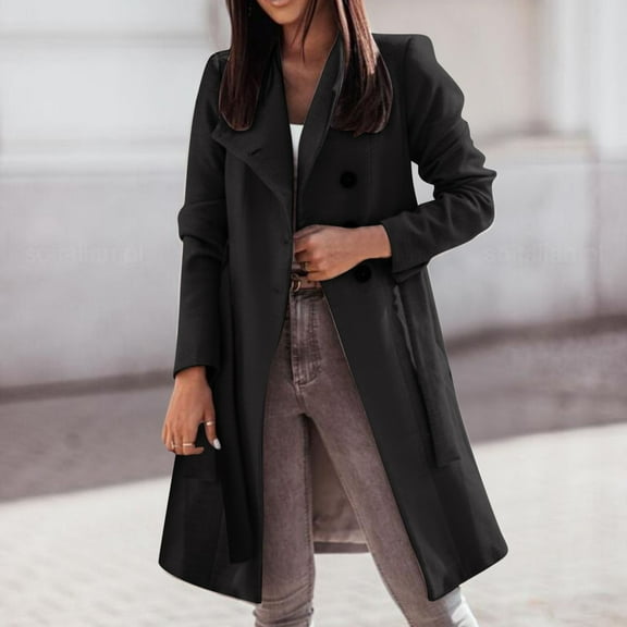 Womens Double Coat Winter Mid Long Trench Coat With Belt Lost Peak Jacket Women's Jackets & Coats Women Zip up Women Light Jackets Dressy Bed Jackets for Women plus Size plus Size Long Coats for Women