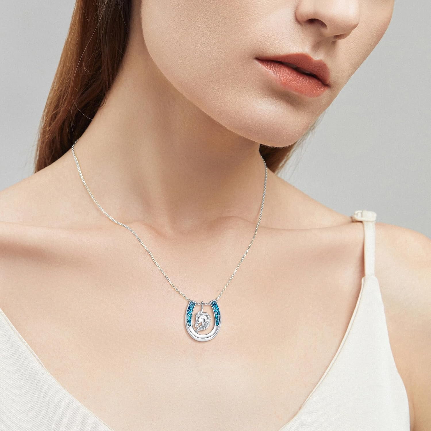 Horse Necklace 925 Sterling Silver Horseshoe Necklace for Women Western Equestrian Jewelry