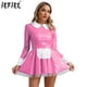 thumbnail image 2 of Vestido de charol para mujer, dulce disfraz de sirvienta Lolita, delantal de satén de manga larga, enagua de tul, vestido acampanado, ropa para discoteca de Halloween, 2 of 5