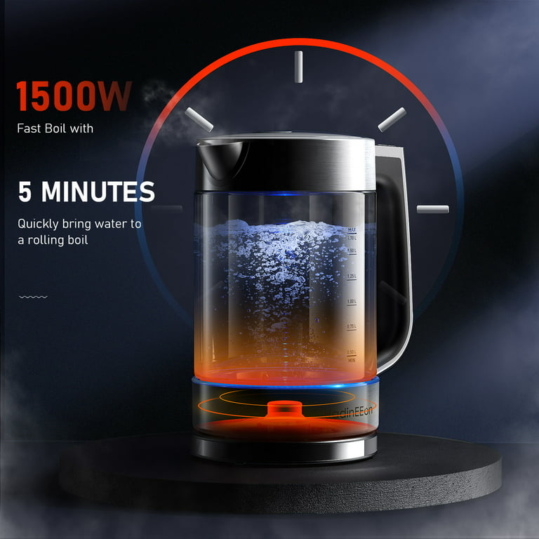 Enjoy the convenience of quickly boiled water for all your cooking needs!  Providing a visual delight while boiling water, this stylish and efficient  new glass kettle is beautifully-crafted from heat resistant glass