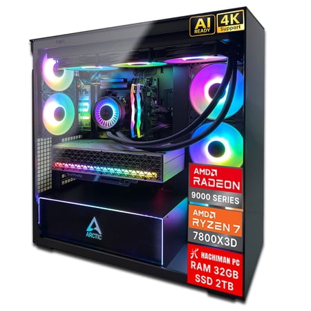 Hachiman PC Kori Gaming PC, AMD Ryzen 7 7800X3D, Radeon RX 9070XT 16GB, 32GB DDR5 6000MHz RGB, 2TB Gen4 NVMe SSD, 360 A-RGB AIO, Wi-Fi 6, Windows 11 Home, Desktop Computer