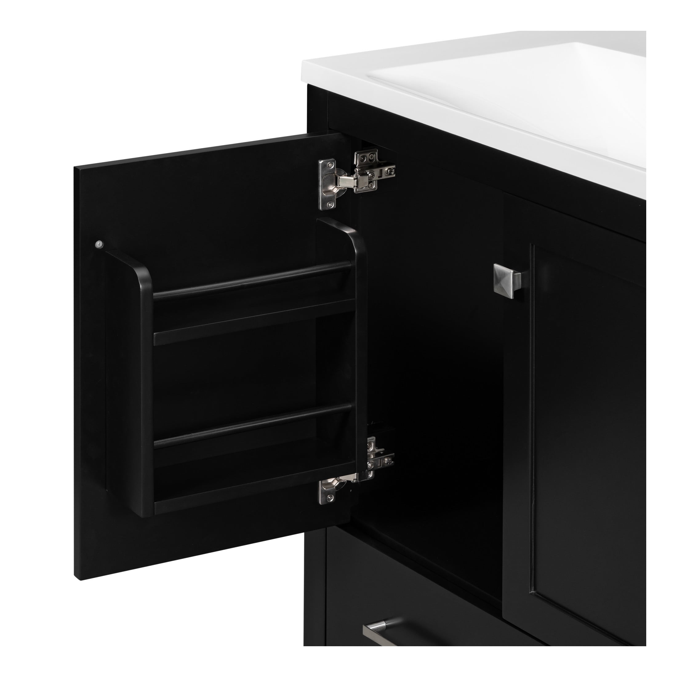 Zolaris Modern Bathroom Vanity with Ceramic Sink, Shelves, Drawers, Wood, Black