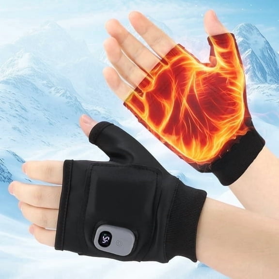 FlareMore USB Rechargeable Heated Fingerless Gloves,3-Temperature Touchscreen Hand Warmers with Digital Display,1800mAh Battery,Electric Winter Gloves for Typing, Outdoor,Gifts for Men & Women