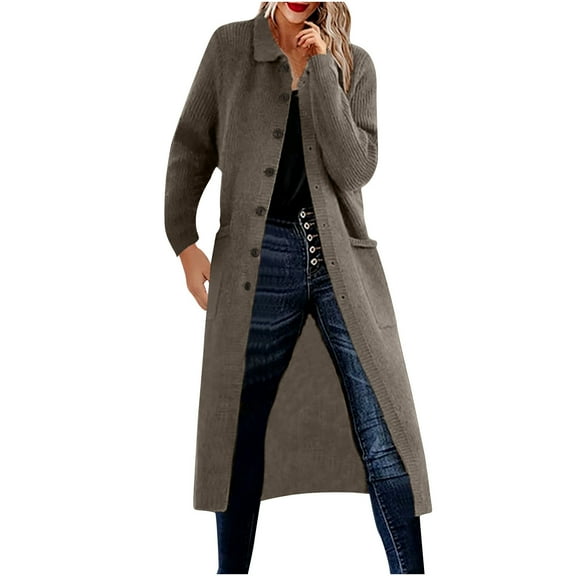ShomPort Womens Casual Long Sleeve Buttons Cardigan Knit Long Cardigan Sweaters with Pockets Fall Fashion