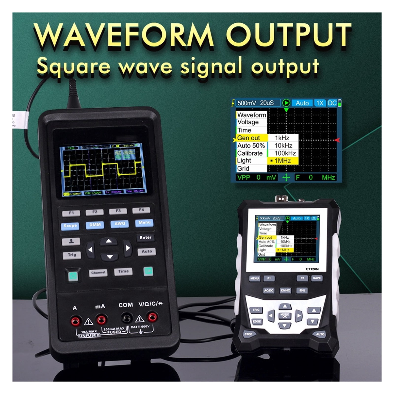 ET120M Digital Oscilloscope Professional 500MS/s 120MHz One Key Auto Laboratory Electrical Repair Portable Storage ,Professional Designed