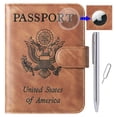 thumbnail image 1 of Funda de piel con cierre de pasaporte y bloqueo RFID para viajes esenciales, 1 of 9
