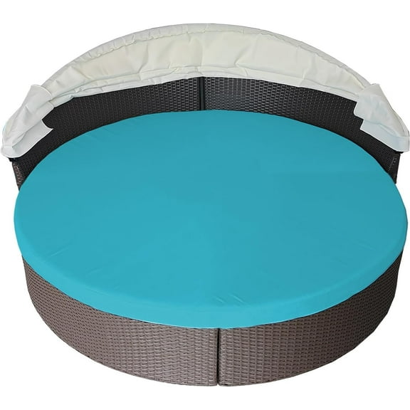 No Splicing Outdoor Daybed Cushion Cover 66" Patio Round Sunbed Covers Circle Daybed Couch Mattress Replacement Slipcover (Peacock Blue)