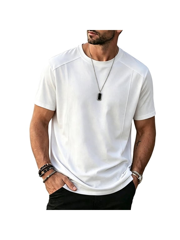 Mens T-Shirts Big & Tall Loose Fit Solid Crew Neck Basic Tees Soft Summer Everyday Tops M-5XL
