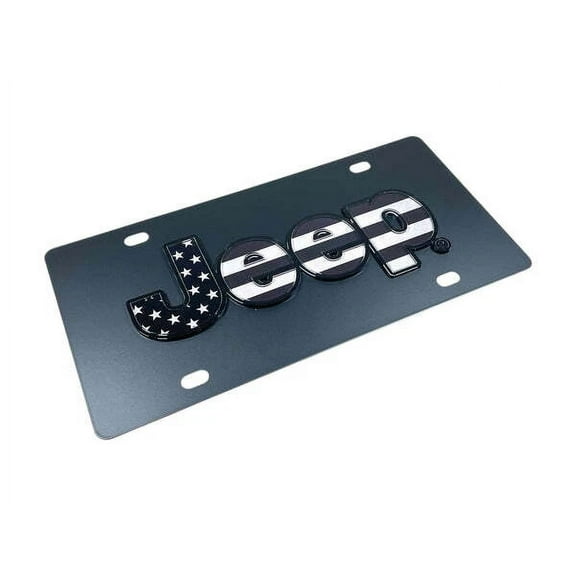 Jeep US Flag 3D UV Blacked Out Logo on Carbon Steel License Plate