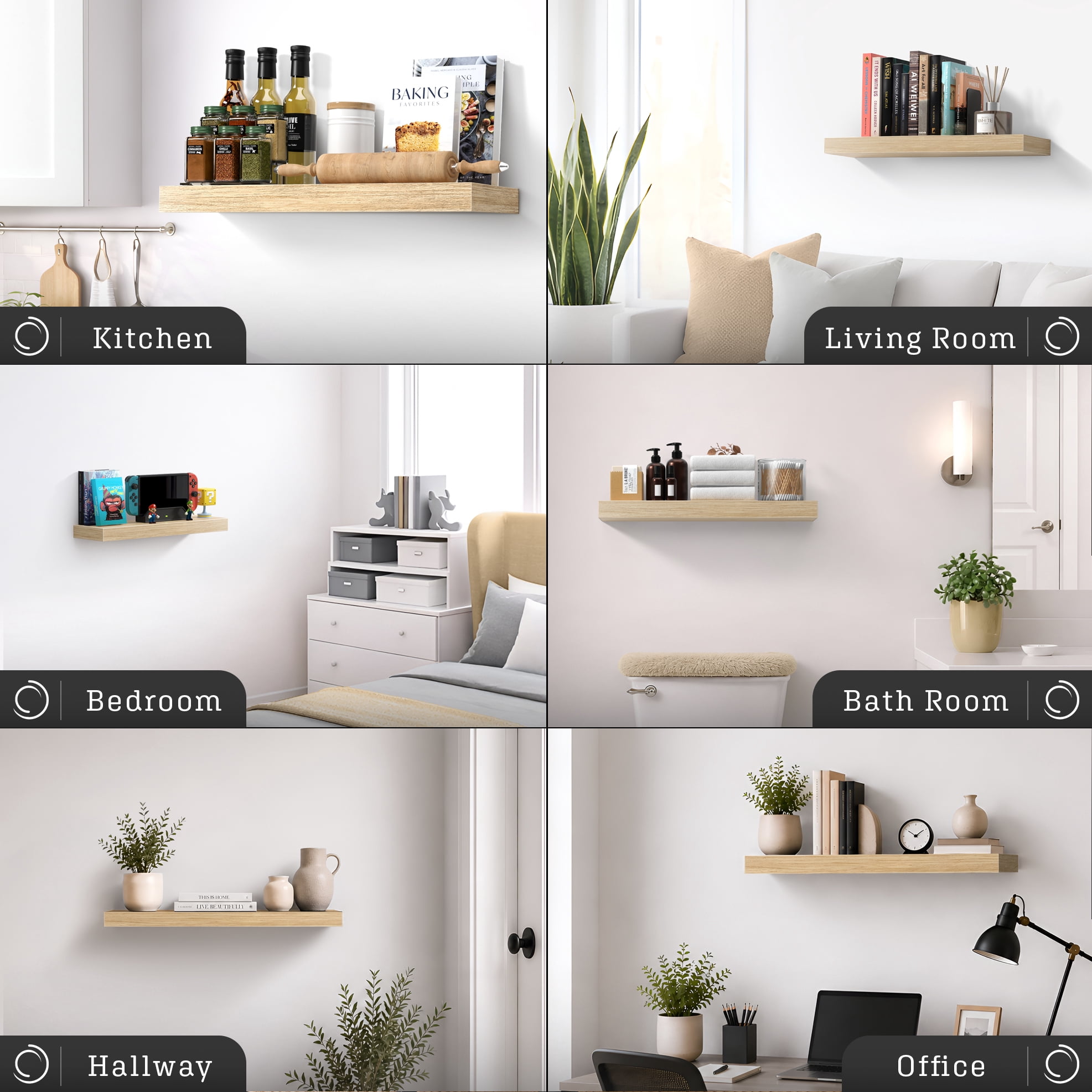 Sorbus 24" Floating Wall Shelf, Maplewood, Invisible Brackets, Bathroom, Bedroom & Home Decor