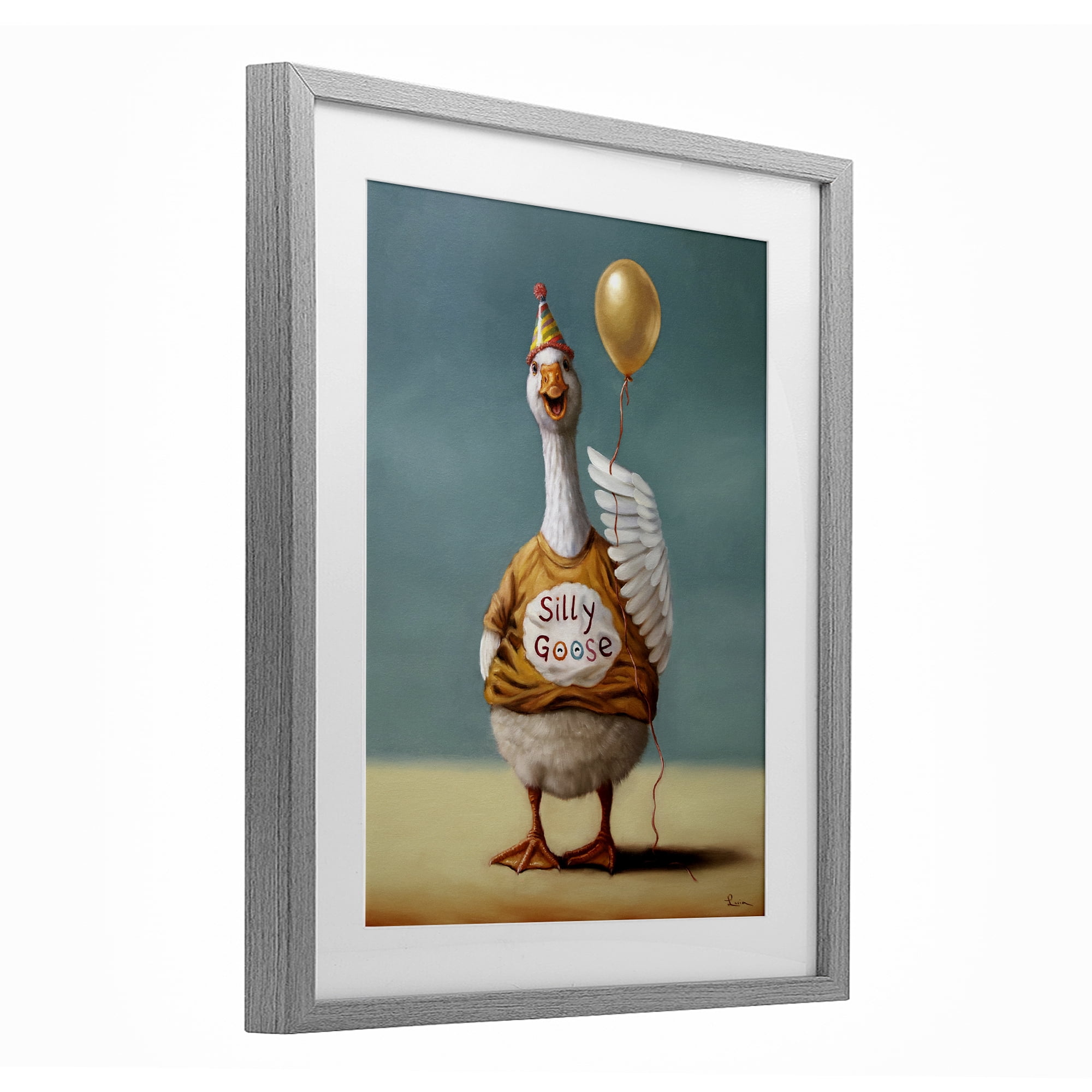 Stupell Industries Silly Goose with Balloon Gray Framed Print Under Glass, design by Lucia Heffernan