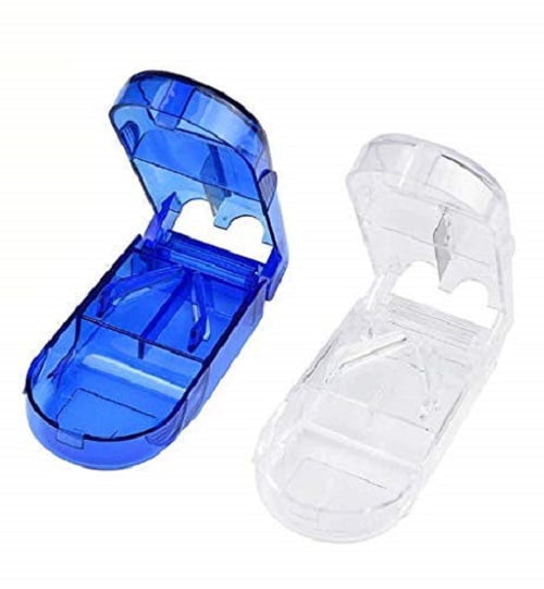 Dependable Industries 2 Pack Pill Cutter with Ergonomic Design Transparent Pill Splitter with Stainless Steel