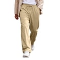 thumbnail image 2 of Mens Baggy Pants Drawstring Stretch Loose Fit Wide Leg Streetwear Pants with Pockets Brown M, 2 of 7