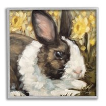 Stupell Rabbit Blooming Daffodils Nature Animals & Insects Painting Gray Framed Art Print Wall Art