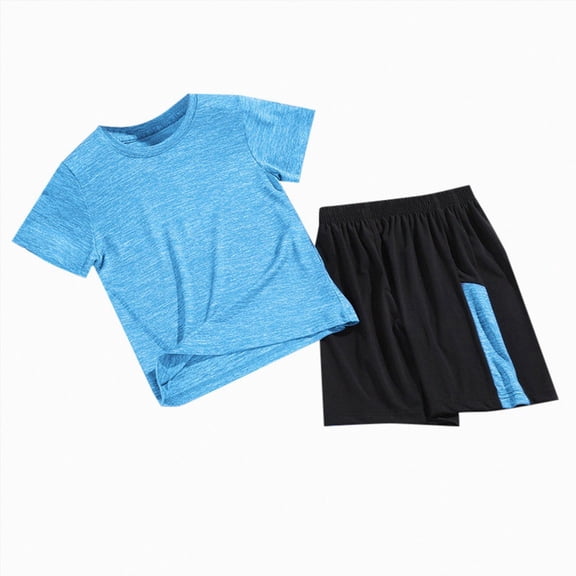 TAmten Boys' Sport Shorts Set 2 Piece T-Shirt and Shorts Breathable Activewear Clothing Set for Boys BU1,6-7 Years