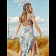 thumbnail image 4 of Vestidos Largos de Verano Y2K con Encaje, Retazos, , Estampado Floral, Escote Corazón, Espalda Descubierta y Abertura para Mujer Color del Taro M, 4 of 5