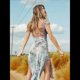 thumbnail image 4 of Vestidos Largos de Verano Y2K con Encaje, Retazos, , Estampado Floral, Escote Corazón, Espalda Descubierta y Abertura para Mujer Color del Taro L, 4 of 5