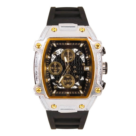 Men’s 41mm Skeleton Dial Watch – Tonneau Case with Date Display, Quartz Movement & Silicone Strap – Gift-Ready Timepiece - Silver Black
