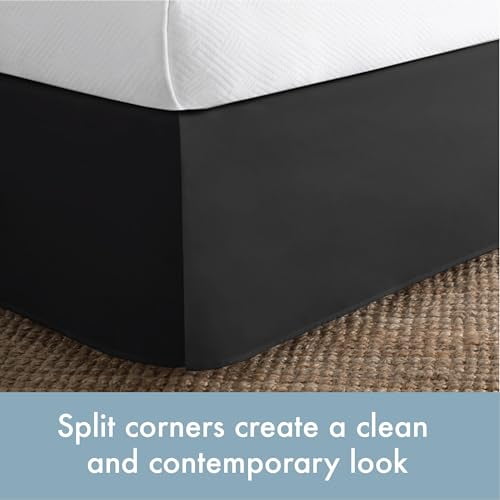 Classic Tailored Queen Size Bed Skirt with 14-Inch Drop, Cotton Blend Dust Ruffle in Black for a Polished Bedroom Look