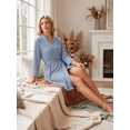 thumbnail image 5 of JWD Womens Waffle Wrap Robe V Neck Tie Waist 3/4 Sleeve Lounge Nightgown Soft Sleepwear Light Blue L, 5 of 5