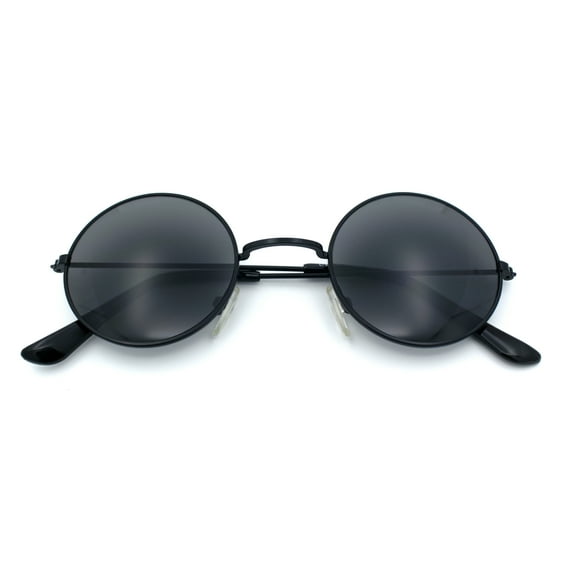 Kids Size Retro Iconic Hippie Round Circle Lens Metal Rim Sunglasses All Black