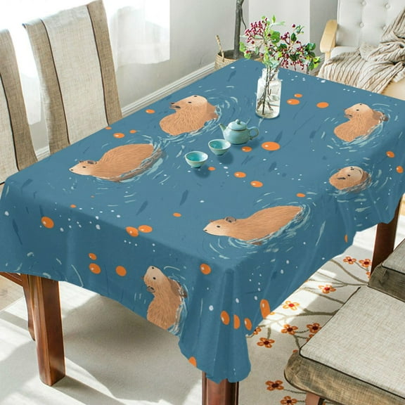 Yayeee Tablecloths 54" x 54" Rectangle Wrinkle Resistant Party Table Cover, Capybaras Swimming